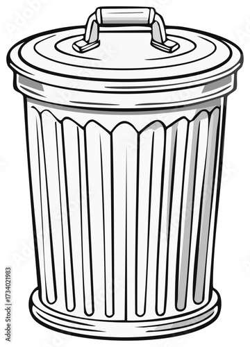 Line art of a closed lidded trash can waste bin garbage pail container refuse receptacle with handle