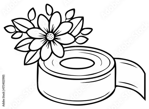 Decorative tape roll with floral accent drawing outline for crafting themes and scrapbooking
