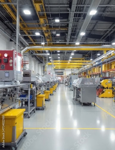 Modern industrial interior with machinery and equipment production facility