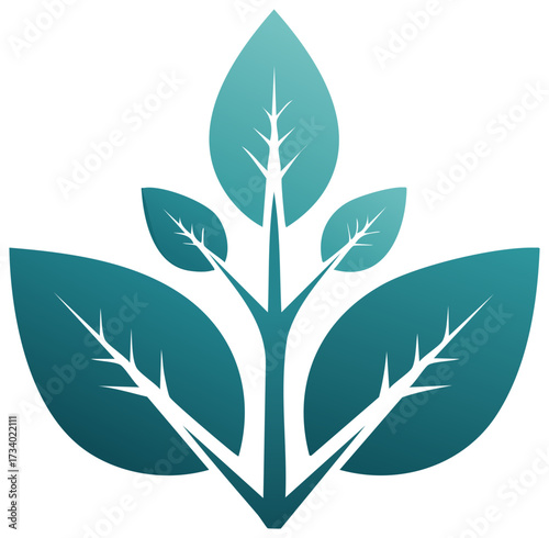 Modern gradient teal green stylized plant symbol for nature growth and ecology