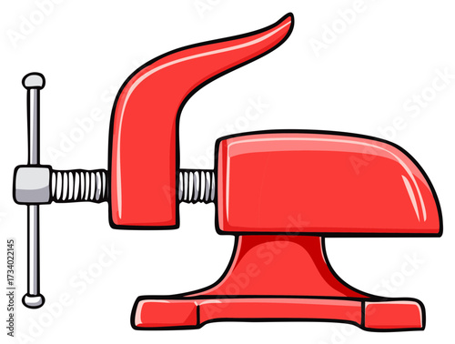 Cartoon Red Screw Clamp Illustration with Handle for Fastening Projects, Tool, Equipment