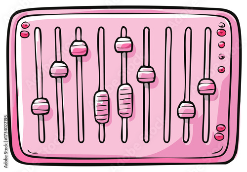Pink Mixing Console with Sliders for Audio Control Equalizer Equipment