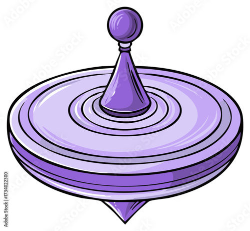 Illustration of a Purple Spinning Top Toy with Cartoon Style and Round Upper Portion