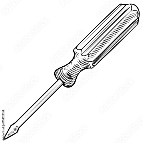 Screwdriver tool black and white line drawing - repair and DIY projects hand tools