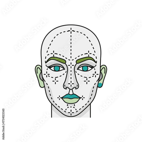 Illustration of a face with cosmetic surgery markings.