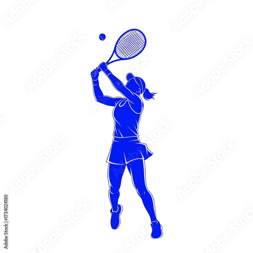 Silhouette of a female tennis player in action, hitting the ball with a racket during a match.