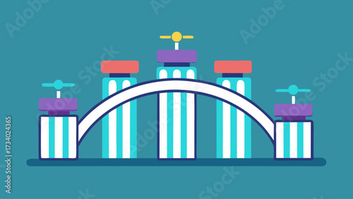 A bridge with a bunch of colorful buttons on it. The buttons are in different colors and sizes