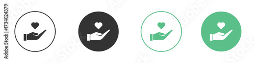 Hand holding heart icons concepts. black sign set