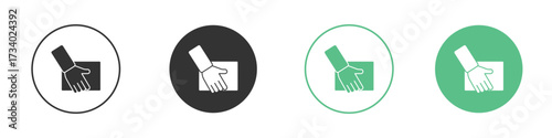 Hand holding box icons concepts. black sign set