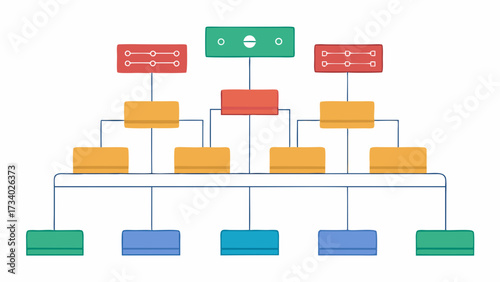 A diagram of a computer network with a red and green box in the middle. The diagram is colorful and has a playful, fun vibe