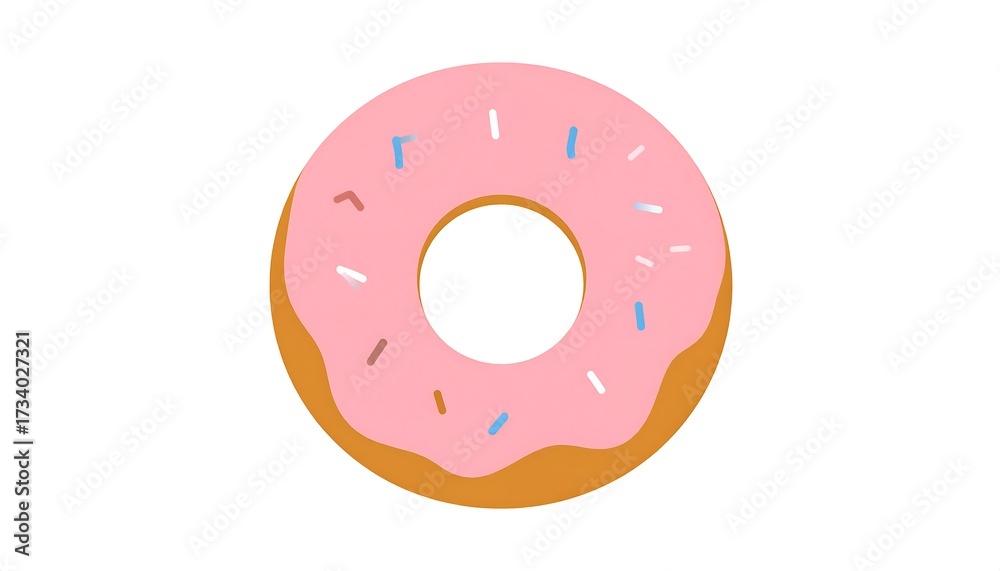 Obraz premium Delicious pink frosted donut with colorful sprinkles on white background.