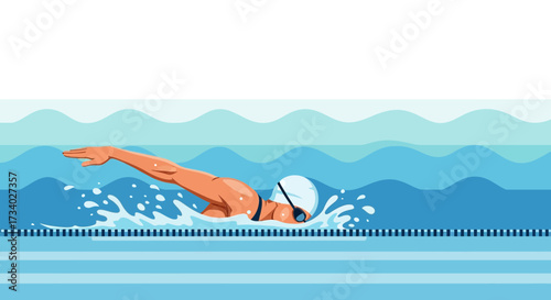 Illustration of a swimmer in a freestyle stroke, highlighting speed and agility in a pool