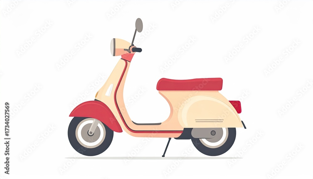 Obraz premium Minimalist flat design of a scooter, pastel red and beige, isolated on white. 
