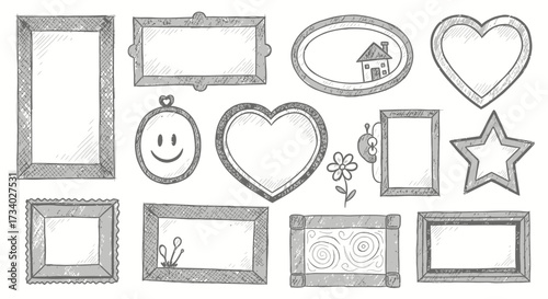 Collection of whimsical hand drawn doodle frames in various shapes and sizes artistic drawing
