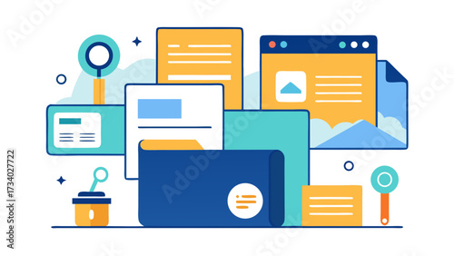 A collection of documents and papers are displayed in a colorful and creative way. Concept of organization and productivity, as well as the importance of keeping track of important information