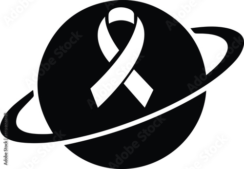 Awareness ribbon symbolizing hope encircling a planet globe and orbiting ring