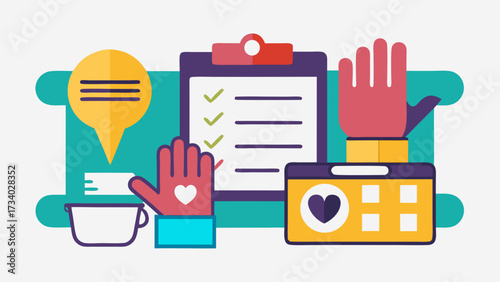 A poster with a hand holding a heart and a cup with a heart on it. The poster is about a charity event