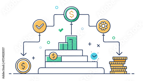 A stack of coins and a stack of bills with a green background. The coins are in different denominations and the bills are in different denominations as well