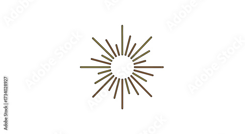 Radiant burst with earth-toned rays emanating from a central void on a stark white canvas