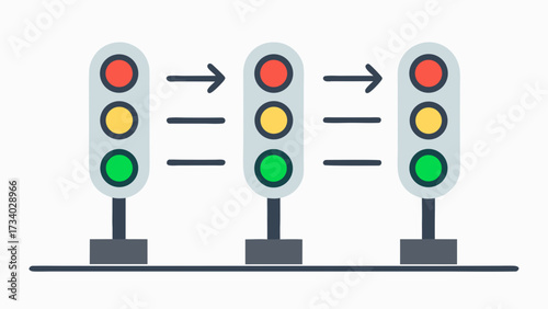 Three traffic lights are shown with arrows pointing to them. The traffic lights are green, yellow, and red