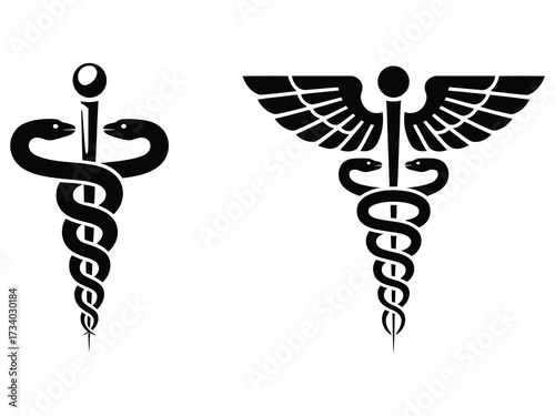 Clean Medical Staff Icon Wrapped With Serpents In Vector Style