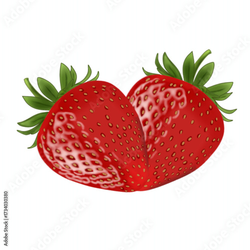 Fresh Red Strawberry Illustration with Realistic Detail on White Background