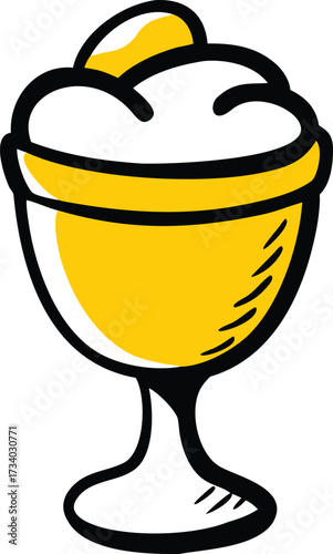 HandDrawn Style Yellow Ice Cream Sundae with White Topping Illustration