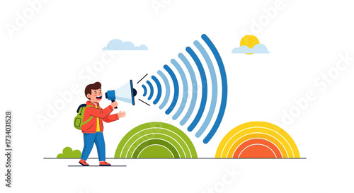 Illustration showcasing a man using a megaphone to amplify communication widely and effectively