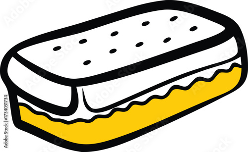 Stylized Cartoon Yellow Filling Between Two White Rectangular Cookies with Black Outline