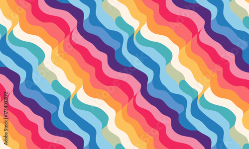 Wallpaper Mural Retro Groovy Seamless Pattern with Colorful Wavy Lines Torontodigital.ca