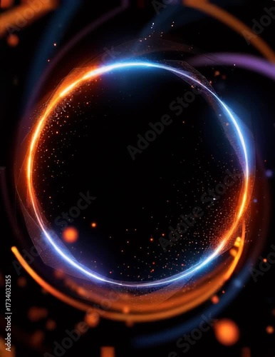 Abstract glowing circle with energy trails on black background
