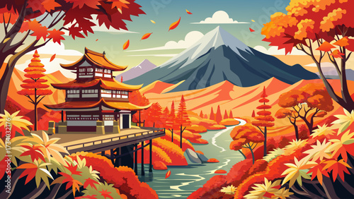 Very beautiful autumn leaves in Jigokudani, Noboribetsu, Japan, Hokkaido, Noboribetsu, Hokkaido, create a breathtaking natural scene with vivid colors, serene atmosphere, and seasonal charm highlighti