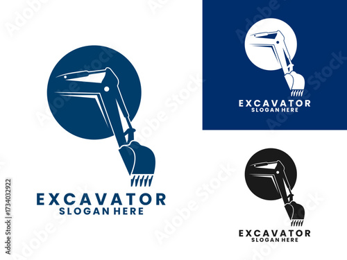 hydraulic excavator with circle logo design vector template