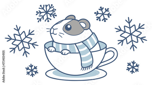Whimsical Guinea pig feeling Relaxed in a Cozy winter setting with sitting in a teacup ride – colored in Frosty Winter