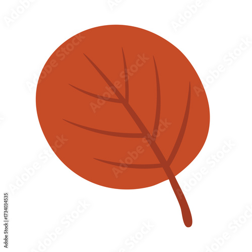 Red round autumn leaf in flat doodle style, simple seasonal foliage isolated on white background.