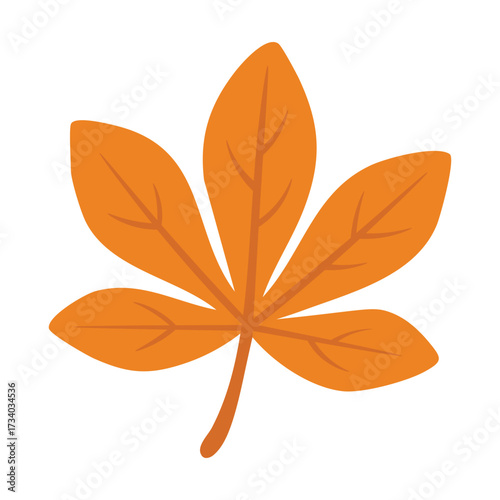 Orange chestnut leaf in flat doodle style, autumn foliage with simple veins, isolated on white background.