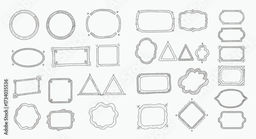 Collection of hand-drawn decorative frames and borders for design elements or photo framing options