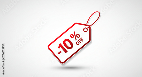 Red tag with ten percent off discount isolated on white background