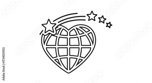 Global affection with celestial guidance heart shaped earth symbol and star trails line work