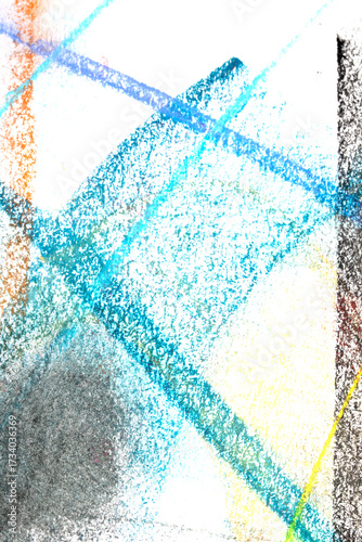 Abstract Swirls and lines made with soft pastel crayon on white background rainbow colour creative brush stroke