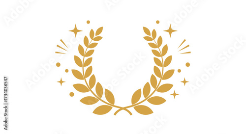 Golden laurel wreath with decorative sparkles conveying themes of victory and achievement