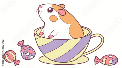 Charming SVG of a Playful Guinea pig featuring sitting in a teacup ride, styled in a Birthday theme with Candy Shop hues
