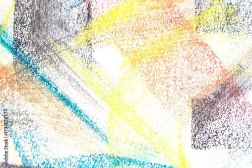 Abstract Swirls and lines made with soft pastel crayon on white background rainbow colour creative brush stroke