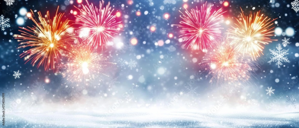 Fototapeta premium Beautiful display fireworks exploding night sky are various A bright and joyful