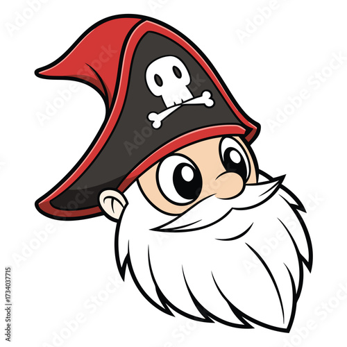 Cartoon pirate with a red trimmed hat and big white beard smiles