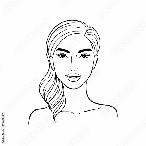 Joli portrait de femme en noir et blanc, feutre noir, fond blanc, visage