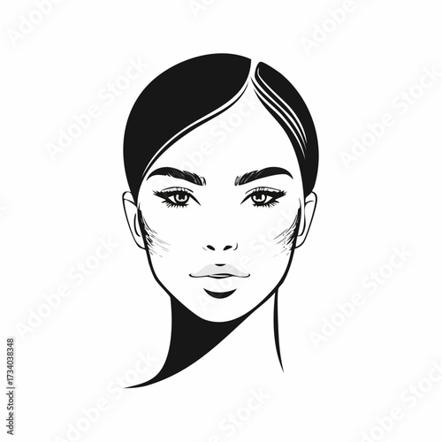 Joli portrait de femme en noir et blanc, feutre noir, fond blanc, visage