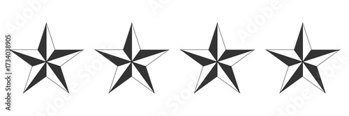 Set of five star icon collection. Yellow and black star symbol. Vector Illustration.