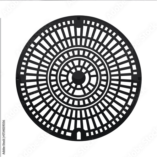 Intricate Black and White Geometric Manhole Cover Design