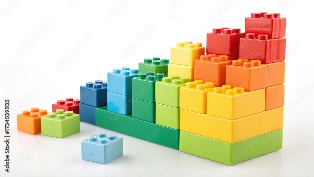 Obraz premium Colorful toy building blocks arranged in a stepped pattern